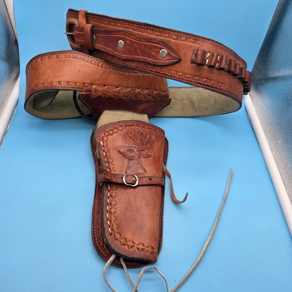 Leather Gun Belt And Holster Deer 42